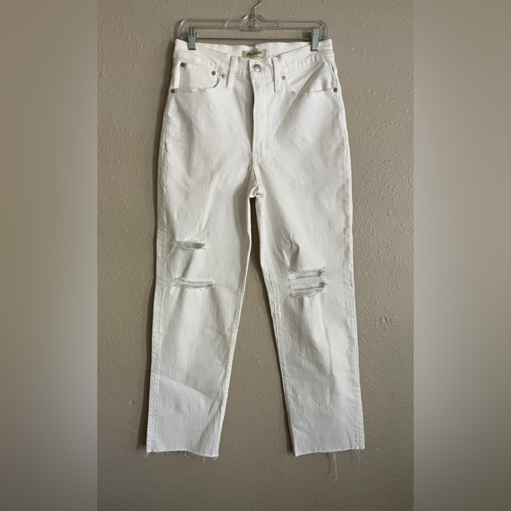 Madewell The‎ Perfect Vintage Straight Jean in Tile White: Ripped-Knee Edition